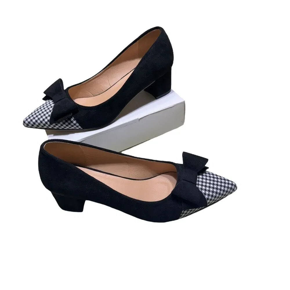 Fashionable‎ Chunky Heels Women’s Pumps Black High Heels With Bows EU 42 (10.5)